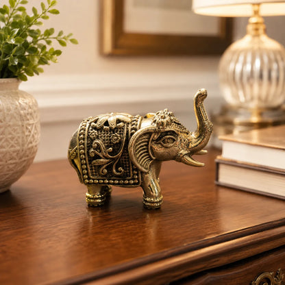 Closeup of ultra fine carving on Small Brass Elephant