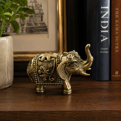 Side view of Small Brass Elephant trunk up