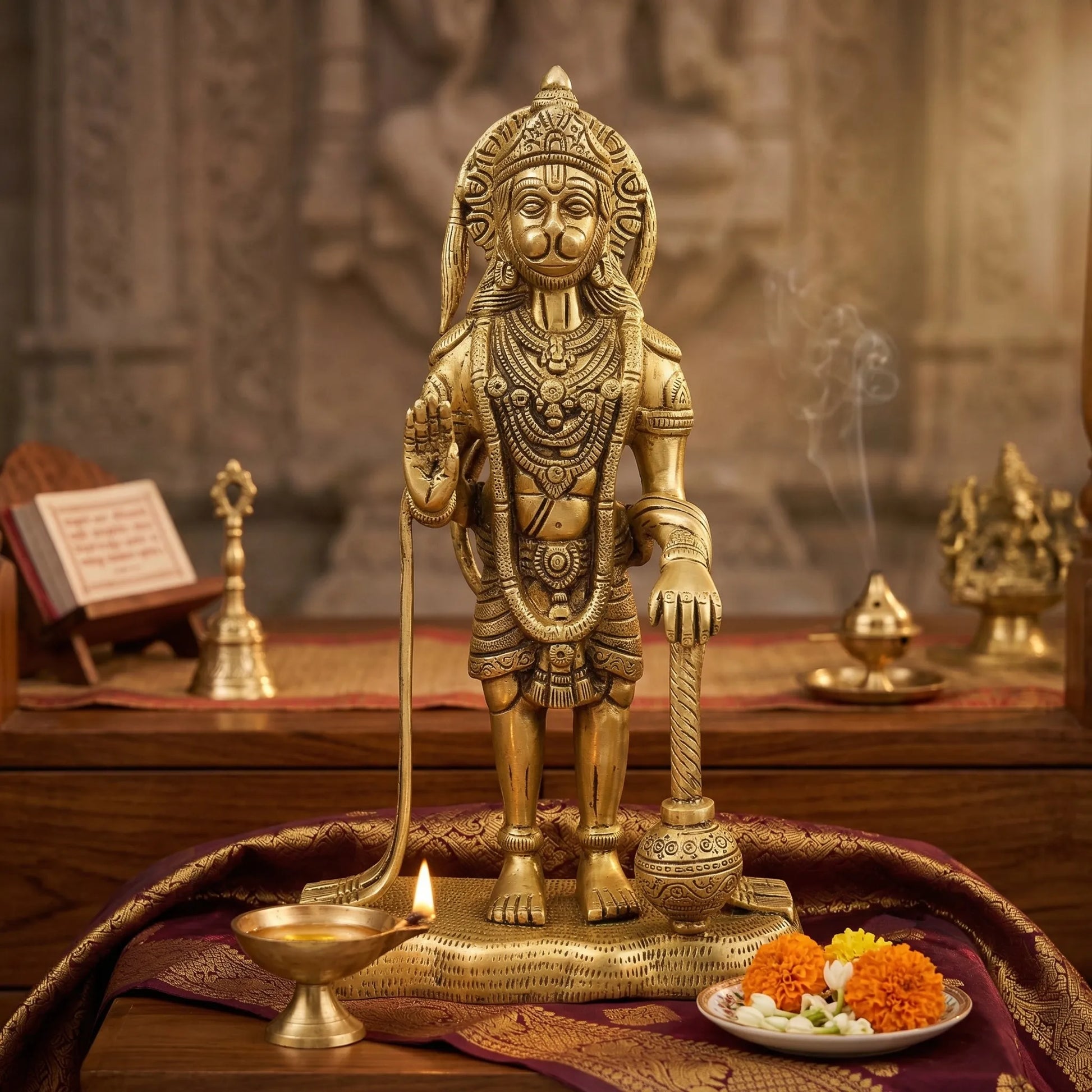 Standing Brass Hanuman Ji Idol for home temple and puja room decor