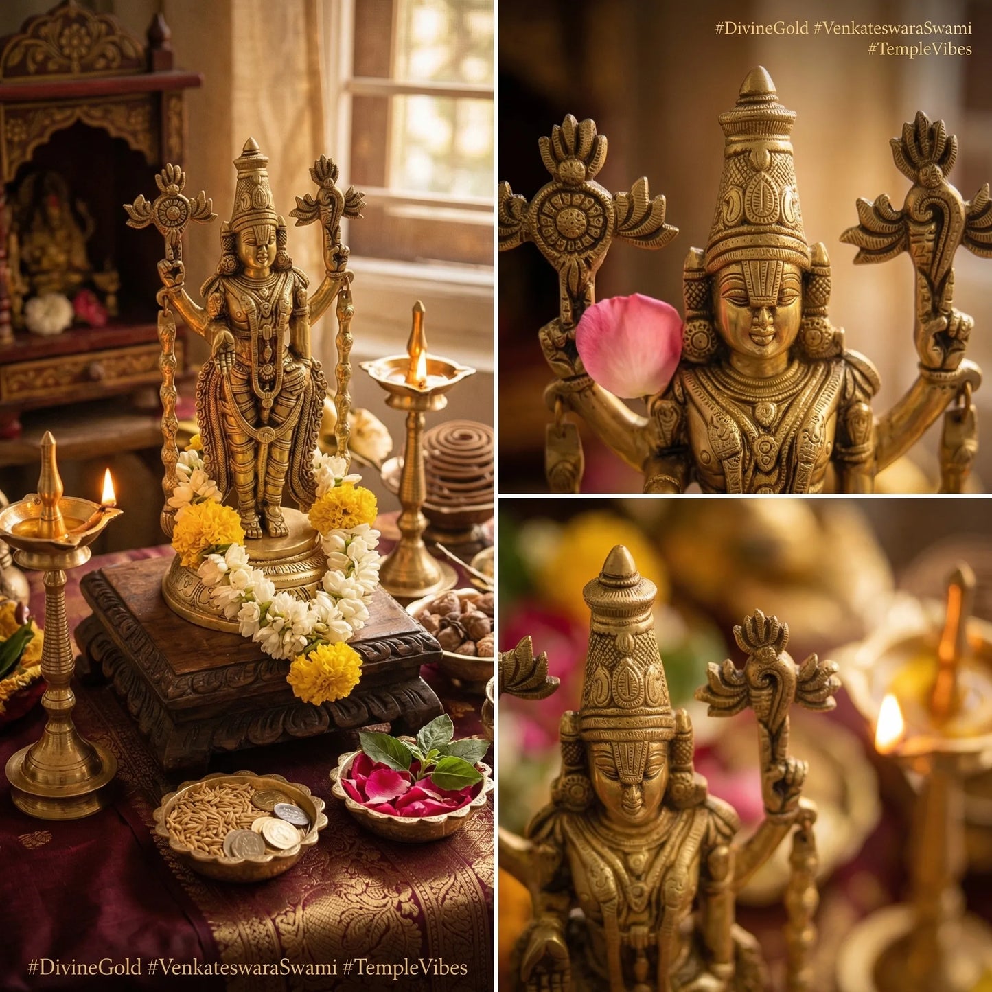 Tirupati Balaji Brass Idol placed in home temple for blessings