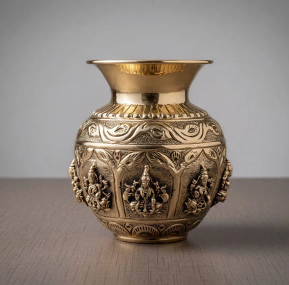 Ultra fine brass kalash with god engravings for puja
