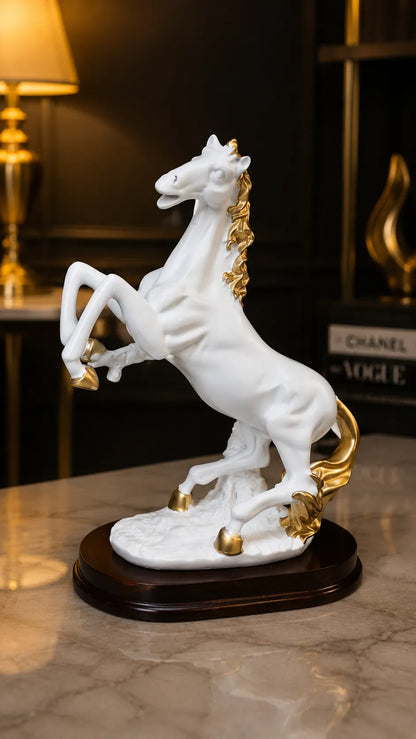 Complete White Rearing Horse with Gold Accents luxury showpiece