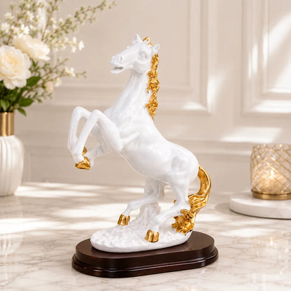 Complete White Rearing Horse with Gold Accents luxury showpiece