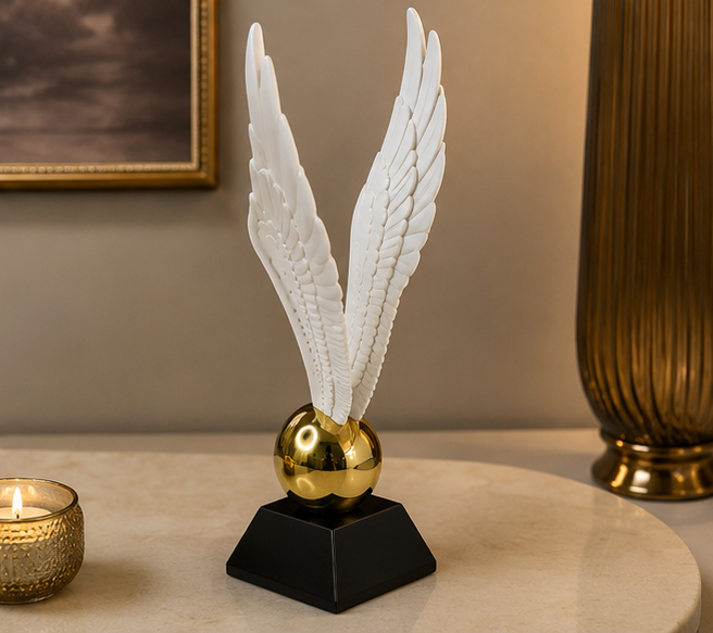 White Wings Golden Orb Showpiece - Premium Home Decor