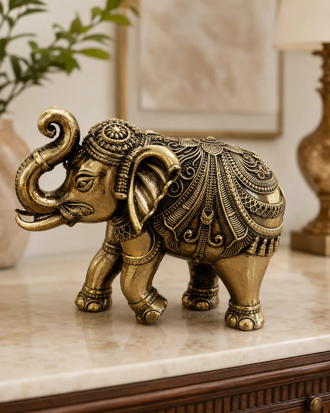 XL Brass Elephant with trunk up ultra fine detailing showpiece